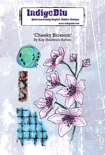 Cheeky Blossom A6 Red Rubber Stamp by Kay Halliwell-Sutton